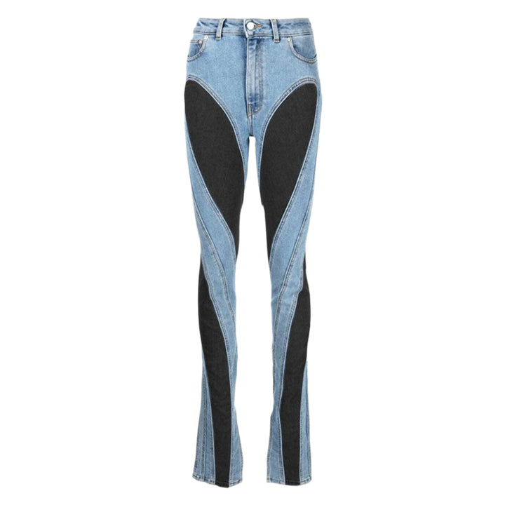 Slim fit damjeans med hög midja och färger i blått och svart, perfekt för en modern look.