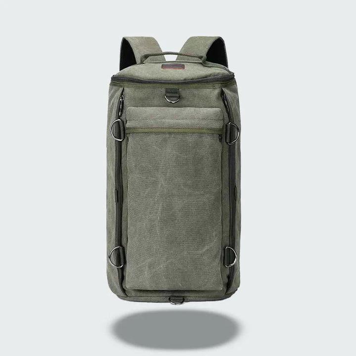 Mäns ryggsäck i vaxad canvas, designad för äventyr och daglig användning. Robust och funktionell.