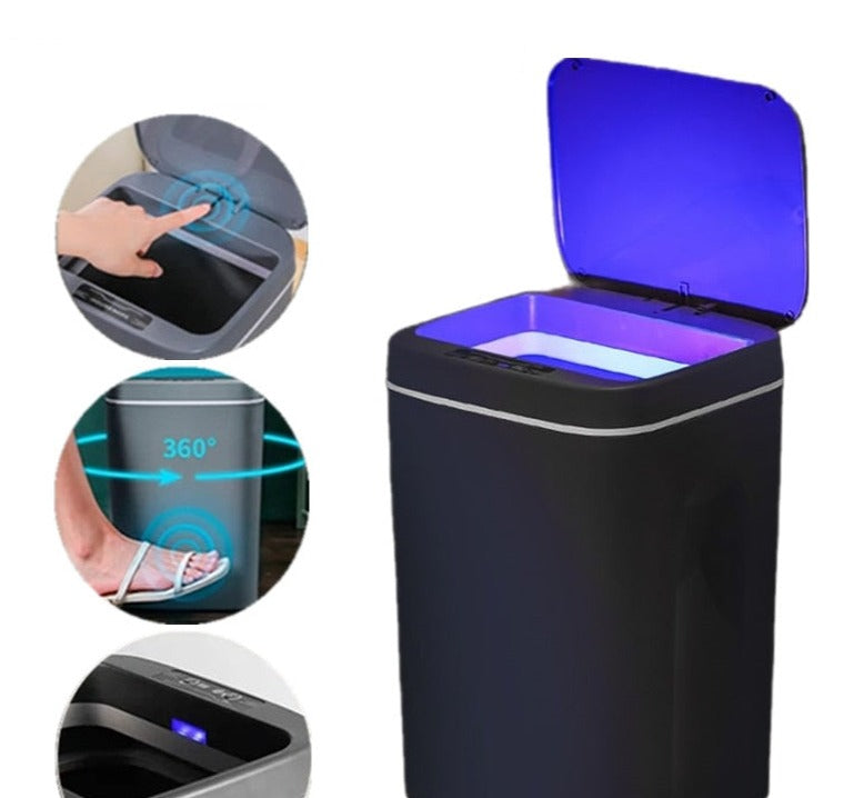 Snygg smart soptunna med IR-sensor för handsfri öppning, perfekt i köket