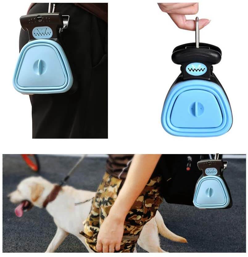 Närbild på smart avfallsskopa med klomängd som enkelt och hygieniskt samlar upp hundbajs. Praktisk design.