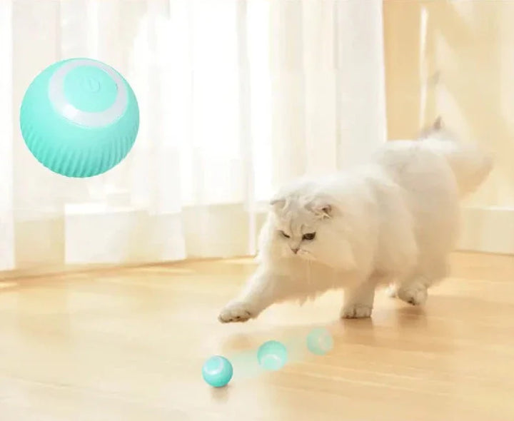 Modern interaktiv kattboll med LED-belysning, designad för självständig lek och kattens stimulans.