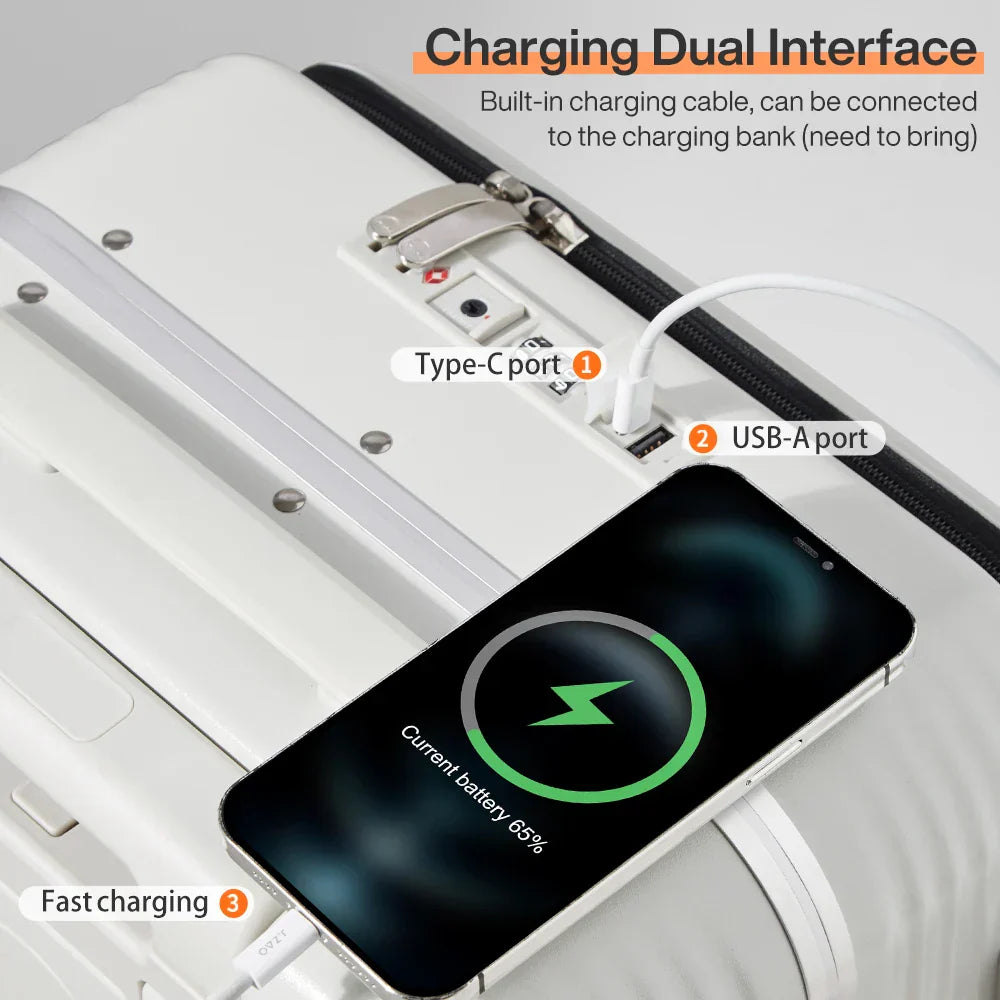 Resesmart bagage med integrerad USB-laddning, säkerhetslås och tålig design.