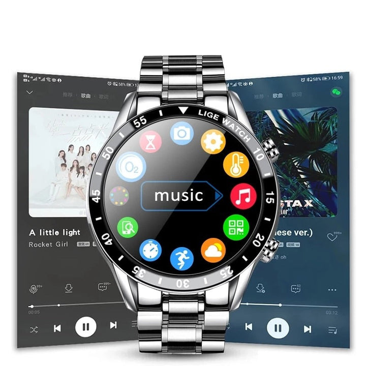 Sportig herrklocka IP67 vattentät i svart/silver, med Bluetooth funktioner och aktivitetsband.