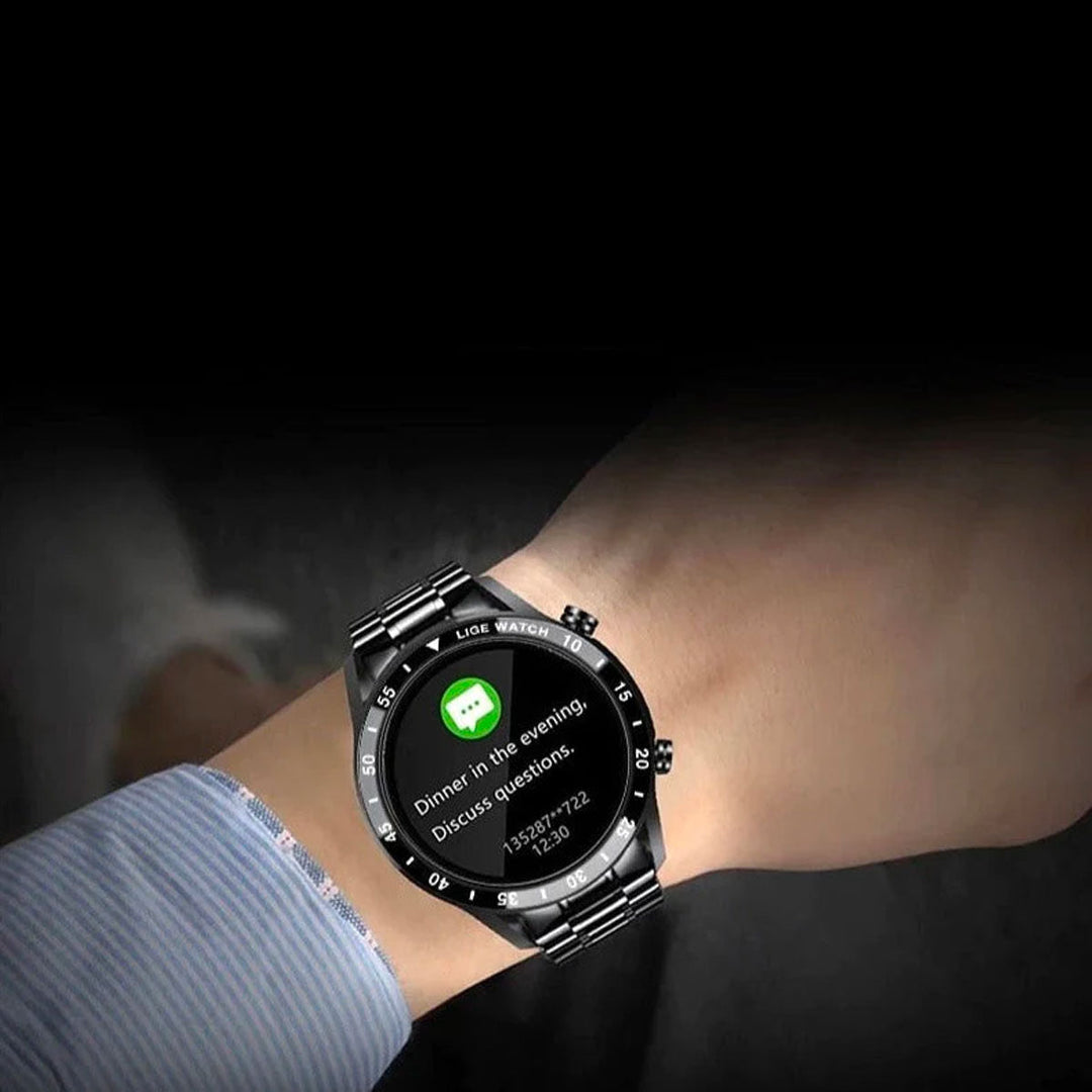 Aktivitetsband & smartklocka för män, vattentät IP67 med Bluetooth, övervakar puls och blodtryck.