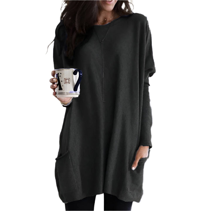 Snygg dam pullover med lång ärm & praktiska fickor för bekväm, avslappnad vardagsstil.
