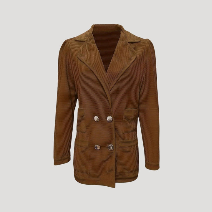 Chic damkavaj med dubbelknäppta knappar, designad för både vardags- och festkläder. En trendig modeblazer.