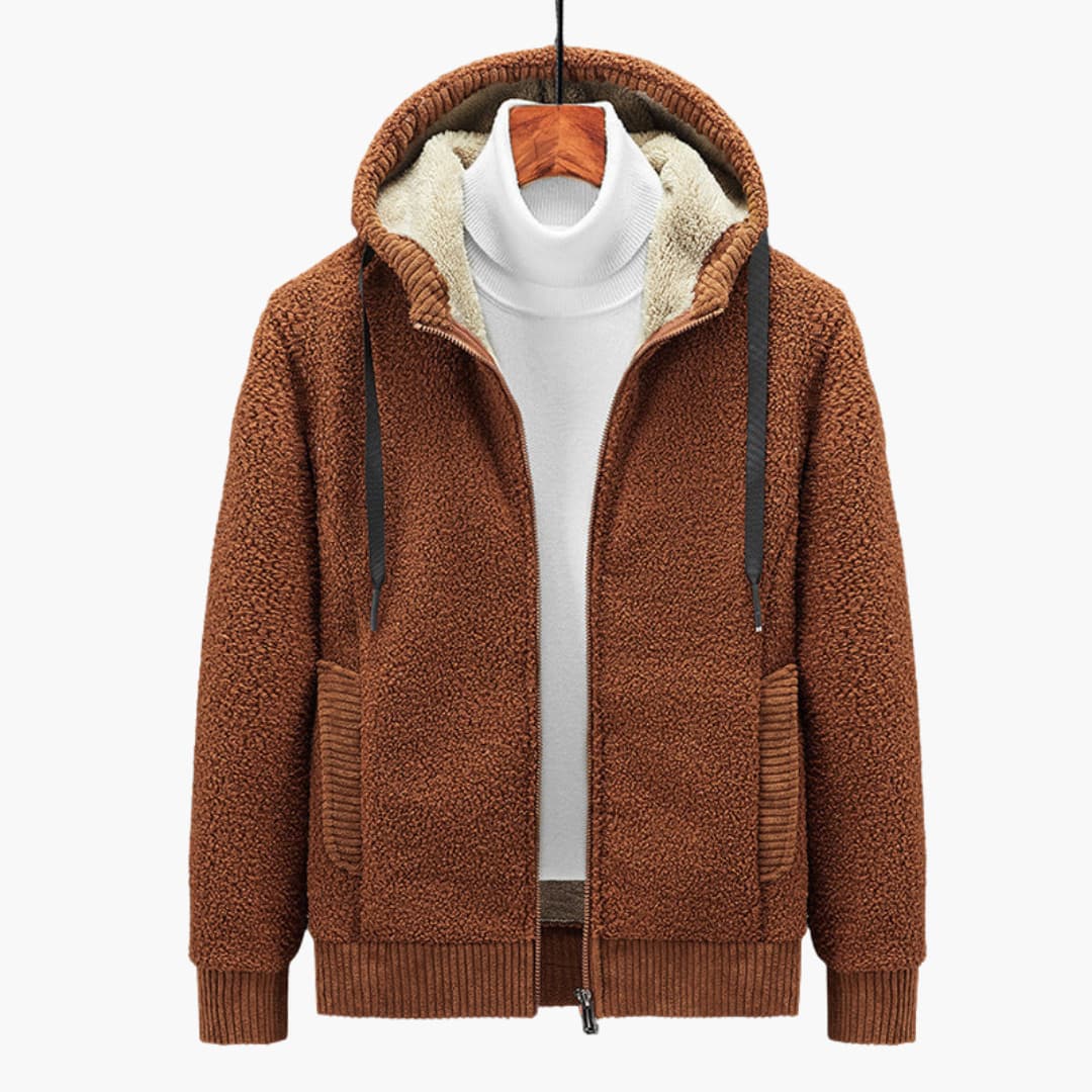 Bekväm herrhoodie med dragkedja och fodrad huva. Mångsidigt ytterplagg för vår- och höstkläder, även i stor storlek.
