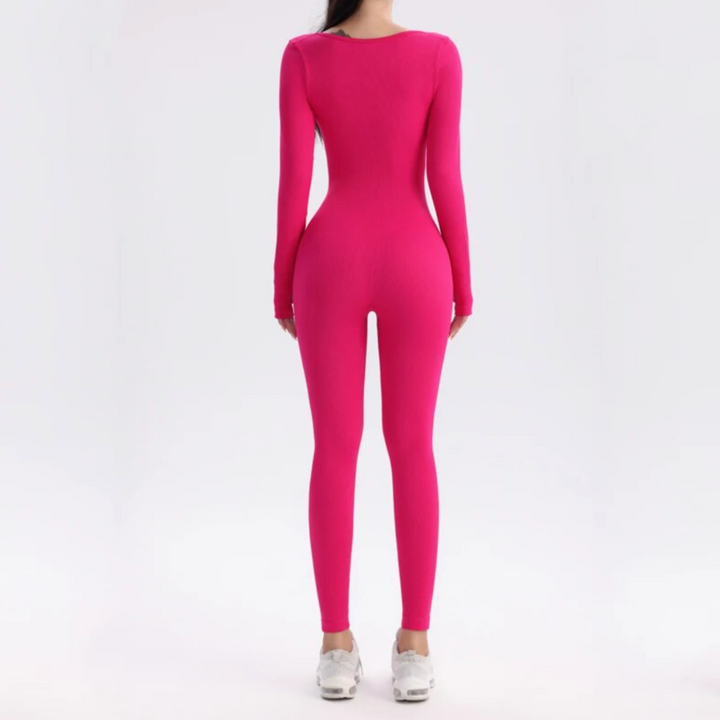 Kvinnors sportiga heldräkt med långa ärmar. Mångsidig jumpsuit för träning, yoga och fritidsbruk.
