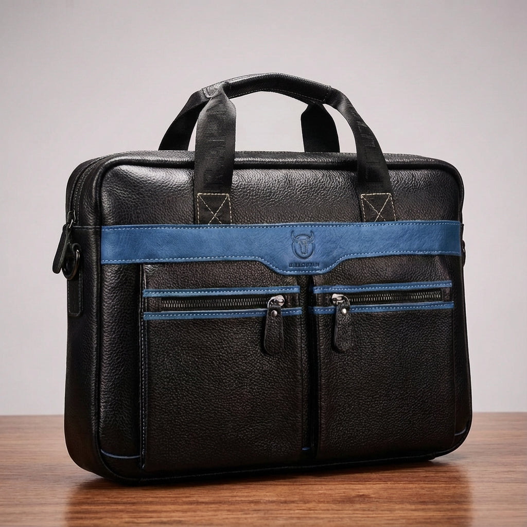 UrbanSling läder datorväska. Perfekt för pendling & arbete, med plats för laptop & viktiga dokument.