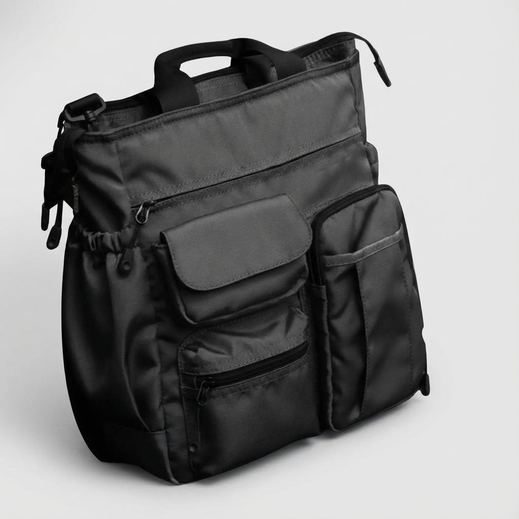 Rymlig arbetsväska/organisationsväska med laptopfack och axelrem, idealisk för affärsdokument.