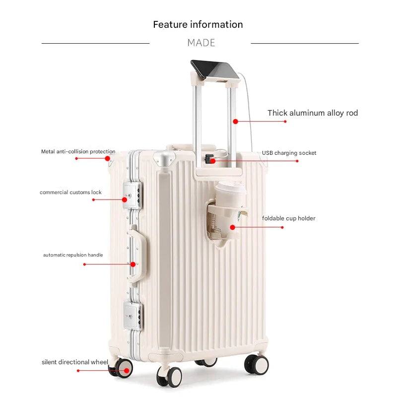 Modern hårdresväska vid en flygplats, redo som incheckat bagage eller kabinväska med sitt TSA-lås.
