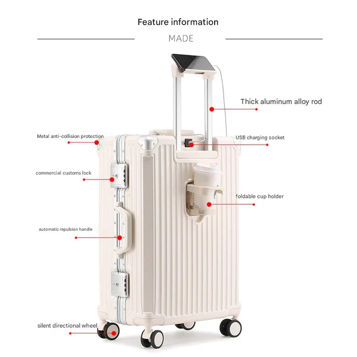 Modern hårdresväska vid en flygplats, redo som incheckat bagage eller kabinväska med sitt TSA-lås.