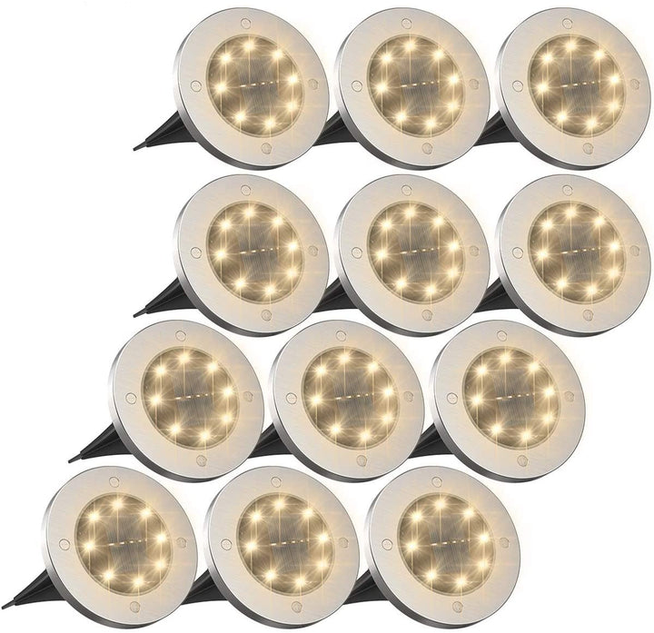 Solcellsdrivna LED markspotlights för trädgårdsgångar och uteplatser. Vit eller varmvit utomhusbelysning.