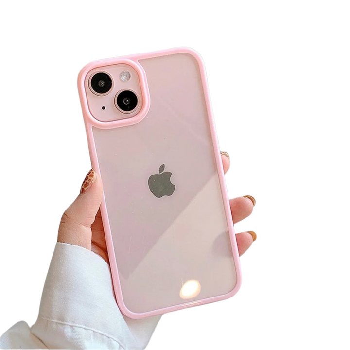 Transparent iPhone-skal med färggranna silikonkanter. Perfekt mobilskal för iPhone 14, stilrent och skyddande.