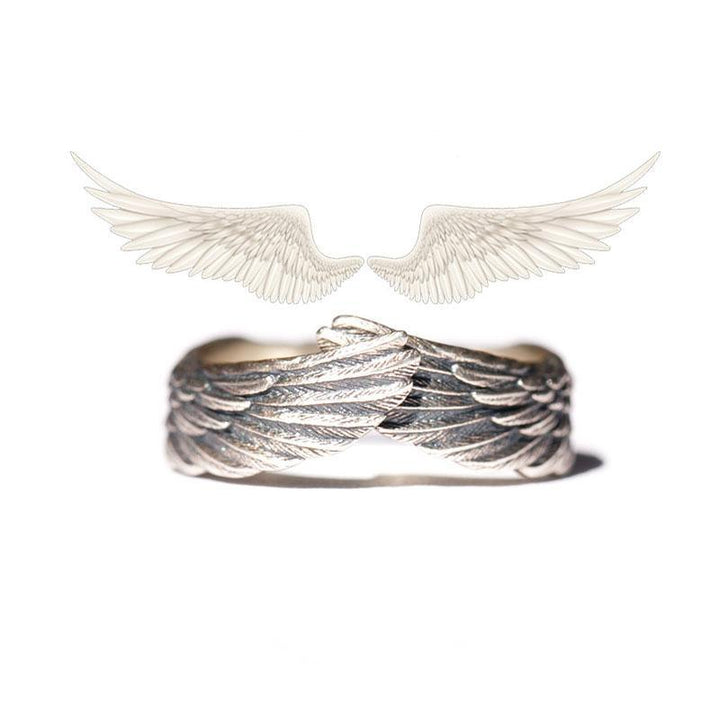 Högkvalitativ änglavinge ring i sterling silver, hållbart damsmycke med meningsfull symbolik.