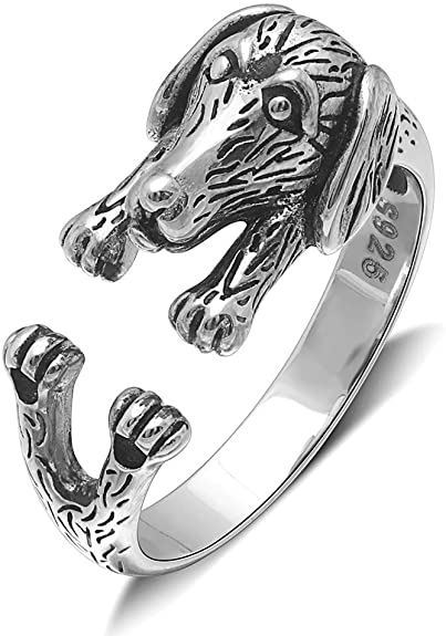 Sterling silver taxring, justerbar hundsmycke för djurälskare.