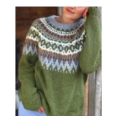 Trendig damtröja med rund hals. Stickad pullover i mjukt material, perfekt för bekväm kvinnors mode.