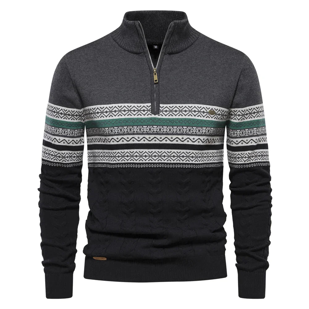 Trendig herrtröja med retro-mönster & halv dragkedja. Perfekt för en avslappnad men stilren look.