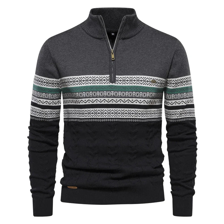 Trendig herrtröja med retro-mönster & halv dragkedja. Perfekt för en avslappnad men stilren look.