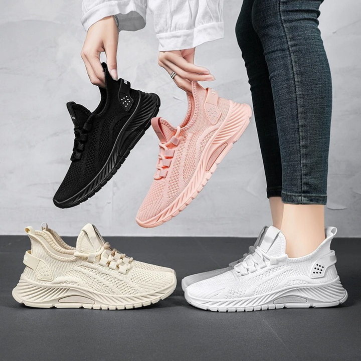 Lätta stickade damsneakers i nät, komfortabla andningsskor perfekta för promenader och vardag.