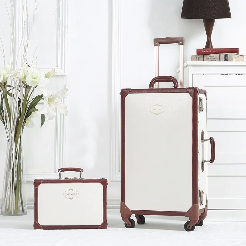 Kombinationslås på retro hårdkantsväska. Säkert bagage för din semester med detta 2-delade set.