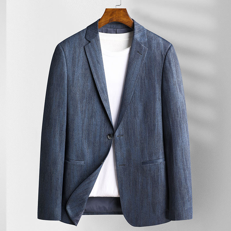 Elegant grå slim fit herrblazer, skrynkelfri och vindtät, idealisk för höstmode och vårens affärskläder.