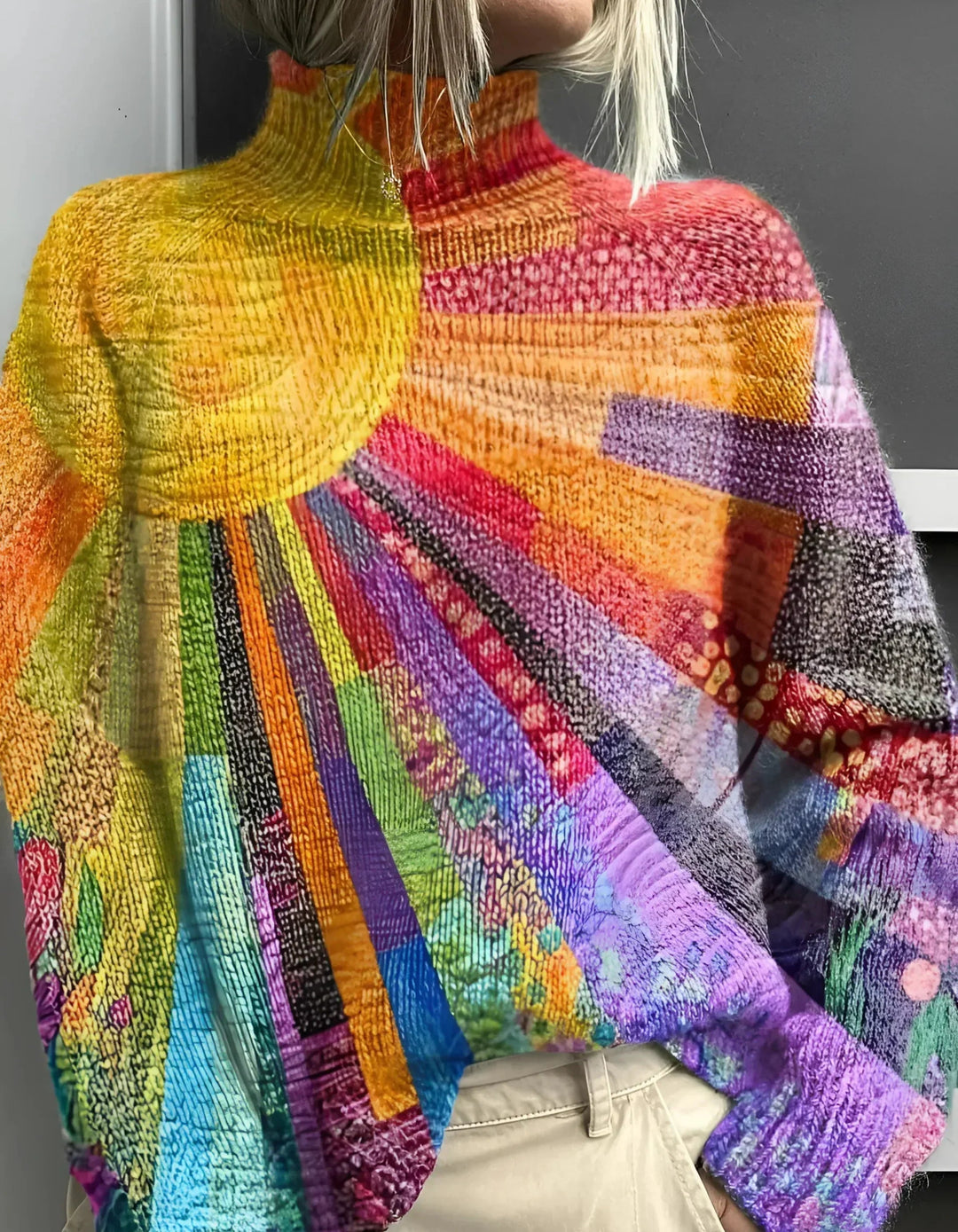 Stilren färgglad turtleneck-tröja för kvinnor, mjuk och bekväm. Perfekt för höst- och vintermode med unik design.