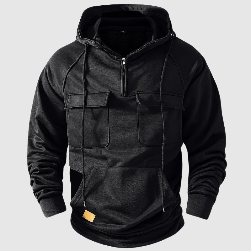 Mjuk och bekväm herr hoodie med praktiska fickor, idealisk för avslappnad vardag och kyligt höstmode.