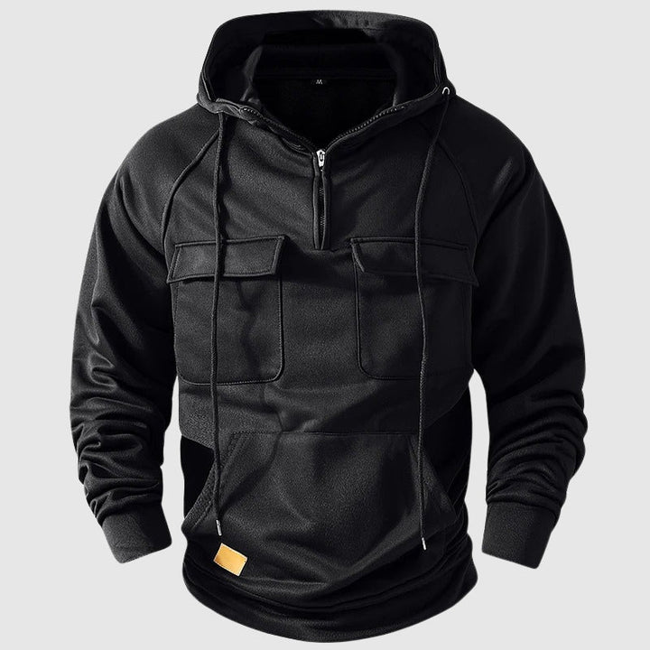 Mjuk och bekväm herr hoodie med praktiska fickor, idealisk för avslappnad vardag och kyligt höstmode.