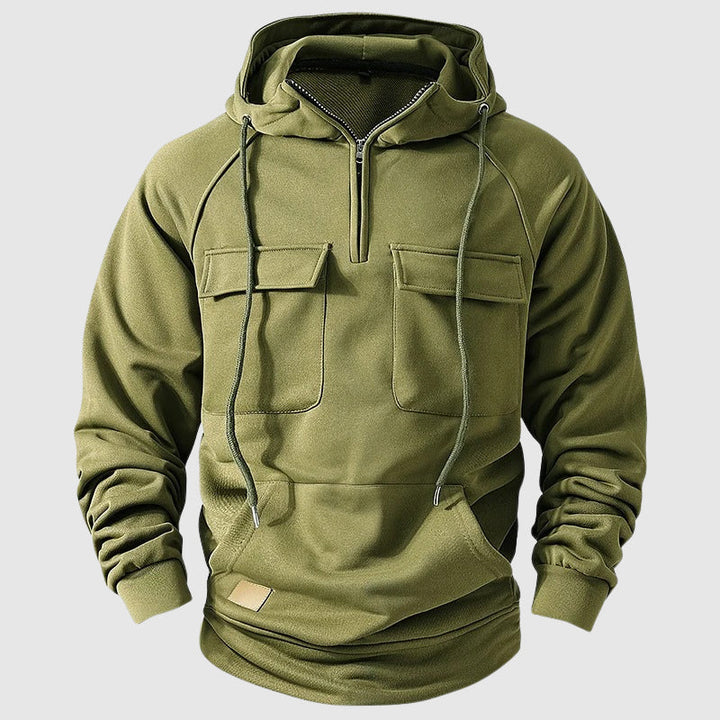 Bekväm herr zip hoodie med stilren design och flera praktiska fickor, perfekt för vardag och vinterkläder.