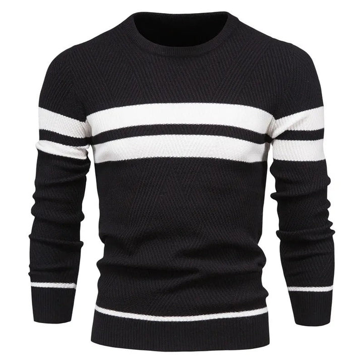 Stilren herr patchwork-pullover med rund hals. Bekväm långärmad tröja för höst & vintermode.