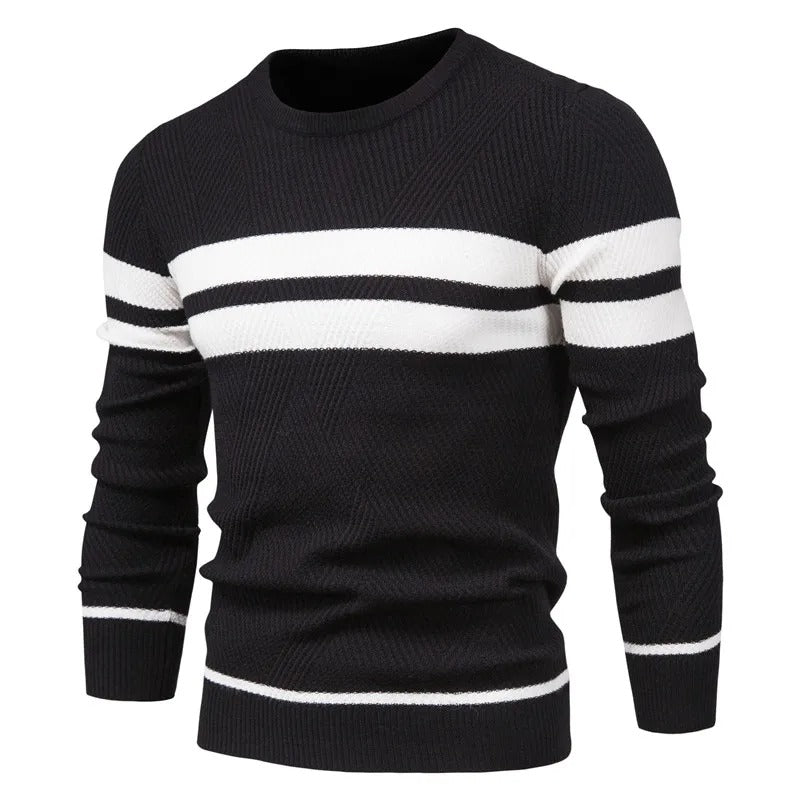 Herr pullover i unikt patchworkmönster. Rundhalsad och bekväm långärmad tröja för vinter.