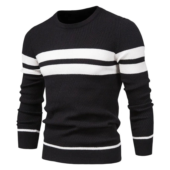 Herr pullover i unikt patchworkmönster. Rundhalsad och bekväm långärmad tröja för vinter.