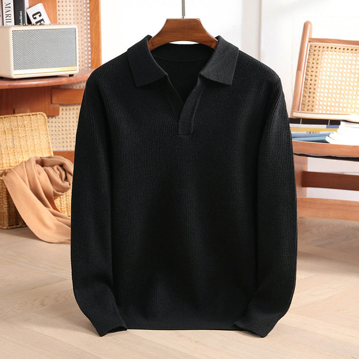 Klassisk stickad pikétröja för herr, perfekt för lager på lager stil under höst- och vårmode.