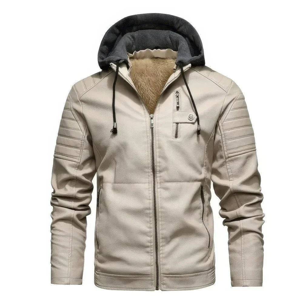 Stilren herrkappa med huva i beige, perfekt för höst & vinter. Modernt ytterplagg med avslappnad komfort.