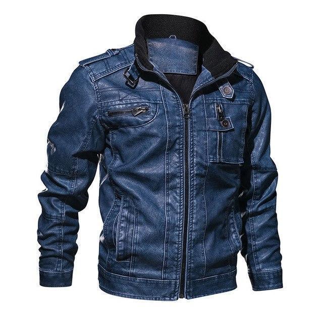 Stilren herrmotorcykeljacka i syntetläder för casual look. Perfekt ytterplagg för höst och vår.