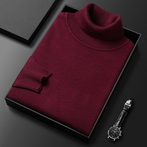 Ribbstickad herrtröja med hög hals för vardagsmode, elegant och bekväm i mjukt material.