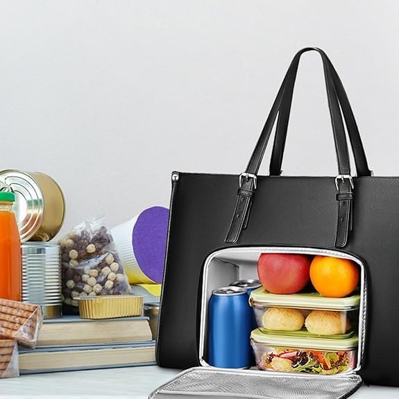 Stilren isolerad lunchväska för damer med laptopfack. Håller maten fräsch och jobbet organiserat.