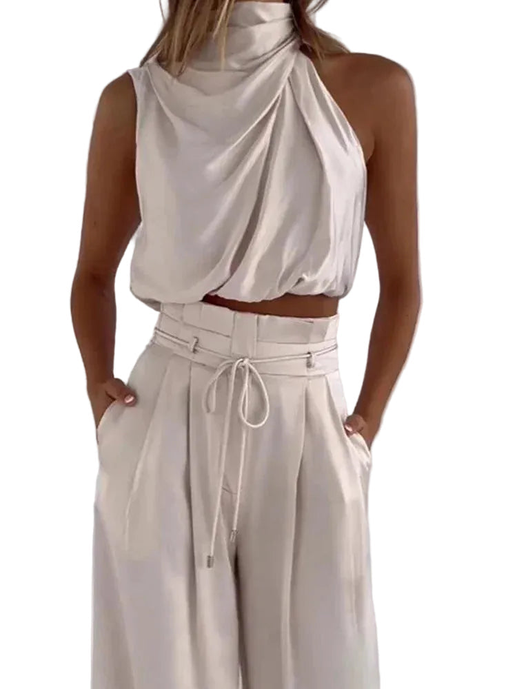 Stilren kvinnors tvådelad jumpsuit; trendig byxdress för en bekväm sommaroutfit, passar både vardag och fest.