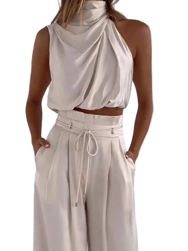 Stilren kvinnors tvådelad jumpsuit; trendig byxdress för en bekväm sommaroutfit, passar både vardag och fest.