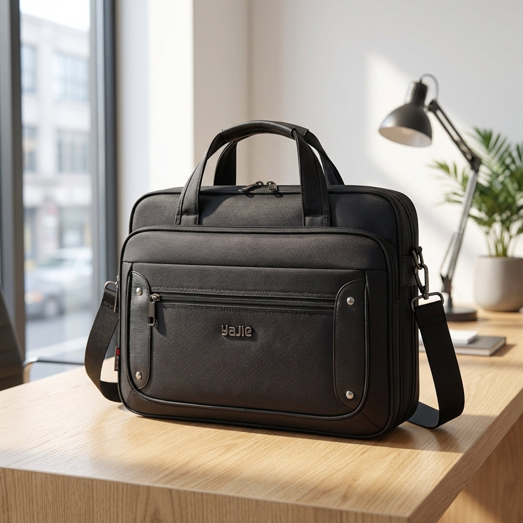 Stilren laptopväska i canvas för bärbar dator, med skyddande fack och elegant design för kontor & pendling.