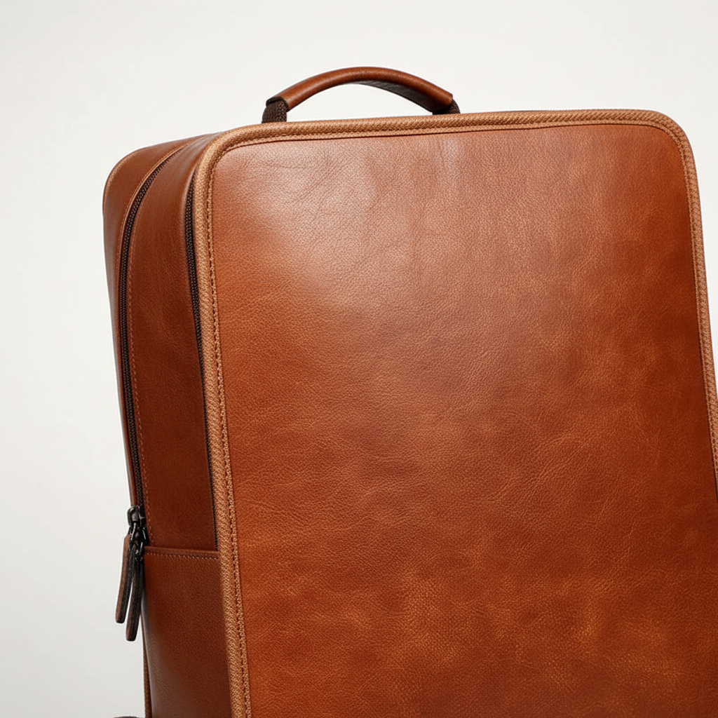 Unisex laptopryggsäck i orange läder. Stilren datorväska för skola, arbete och pendling, passar både dam och herr.