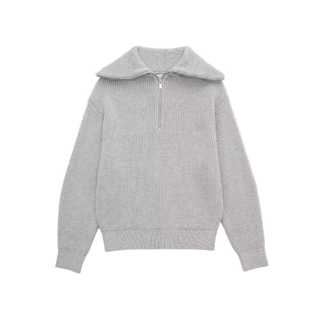 Stilren ribbad damtröja med halvdragkedja för komfortabel vardag och höstmode.