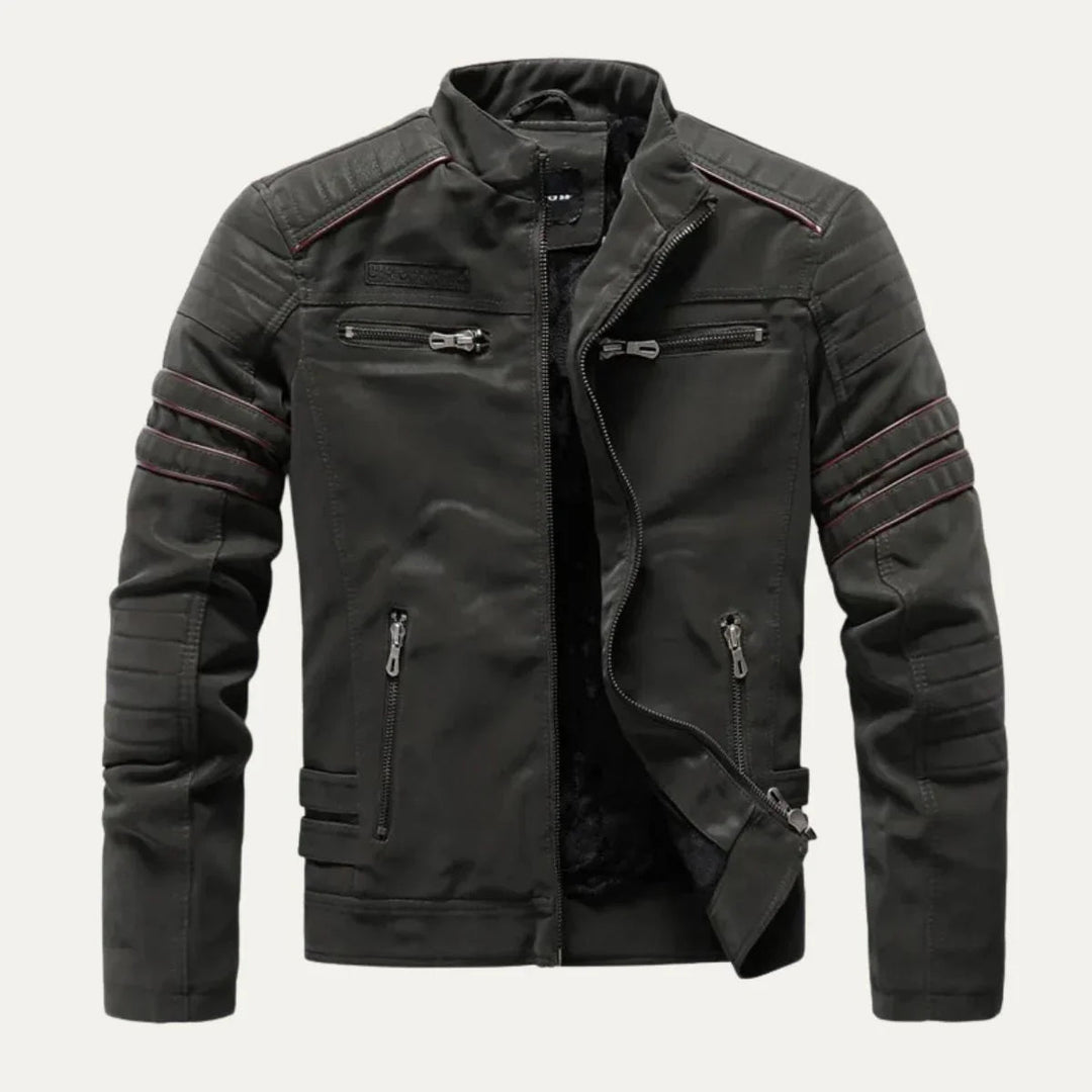 Herrjacka: Klassisk bikerjacka i stilren design. Mångsidigt ytterplagg för en cool look.