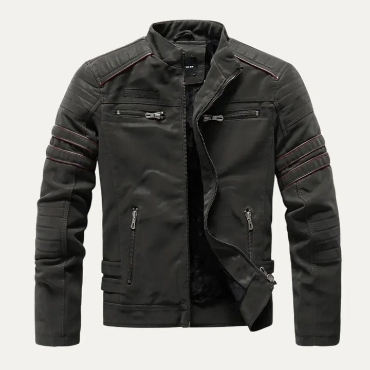Herrjacka: Klassisk bikerjacka i stilren design. Mångsidigt ytterplagg för en cool look.