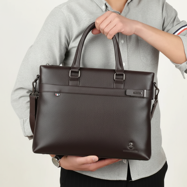 Svart och brun laptopväska i elegant PU-design. En perfekt businessväska eller reseväska med gott om utrymme.