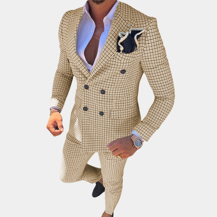 Elegant brun herrkostym, utmärkt för kontorskläder och formella event. Bekväm och tidlös design.
