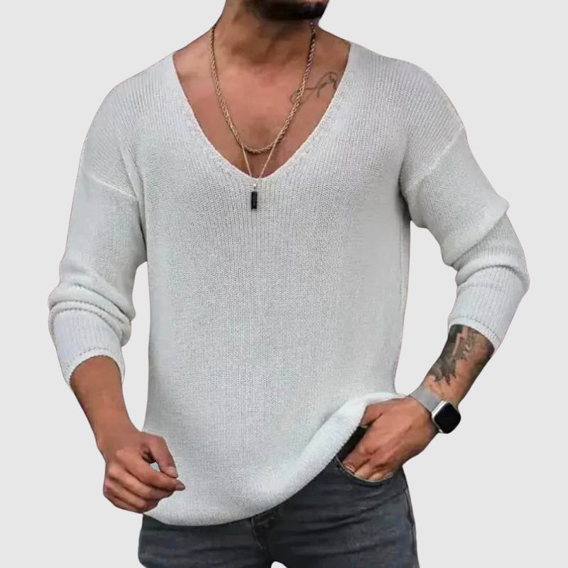 Bekväm V-ringad långärmad vardagsskjorta för herr. Idealisk för casual stil och herrmode.