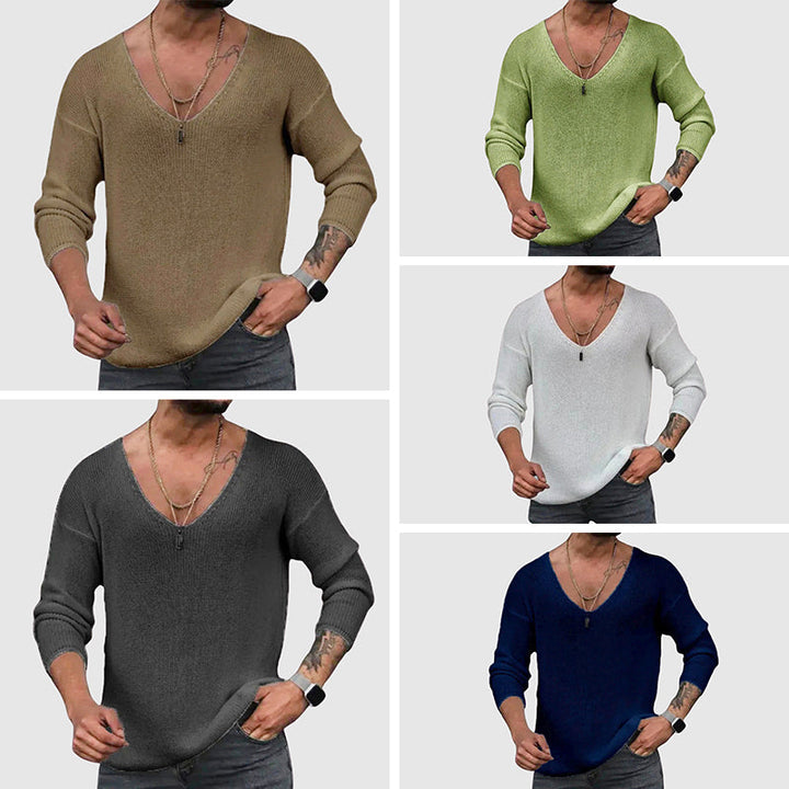 Mäns V-ringad långärmad skjorta. En mångsidig, stilren vardagsskjorta för casual herrmode.