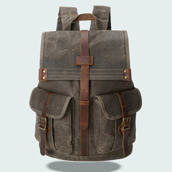 Vattentålig herrryggsäck i vintage-stil med lock. Laptopryggsäck, funktionell för pendling & äventyr.